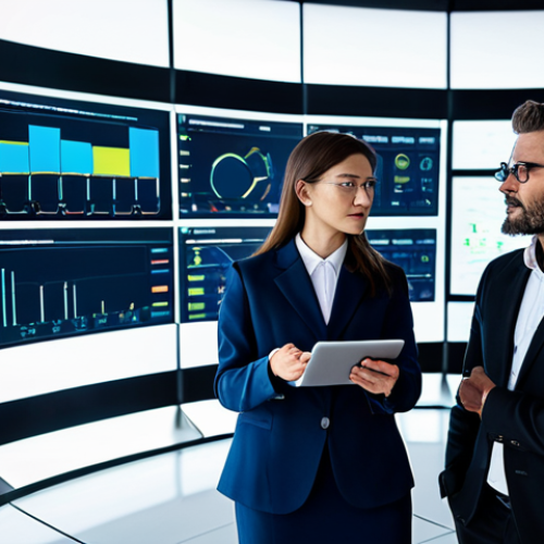 A diverse team of male and female professional energy managers, fully clothed in modest business suits and appropriate attire, standing in a sophisticated, futuristic energy management control center. Large digital screens display complex data visualizations, real-time energy consumption graphs, and AI interfaces. One manager points confidently at a screen, while others analyze data on tablets, collaborating on strategic decisions. The setting features modern architectural elements, subtle LED lighting, and a clean, high-tech aesthetic. The scene conveys a sense of innovation and global challenges. safe for work, appropriate content, professional, perfect anatomy, correct proportions, natural pose, well-formed hands, proper finger count, natural body proportions, professional photography, high-resolution, sharp focus, dynamic lighting, realistic, detailed.