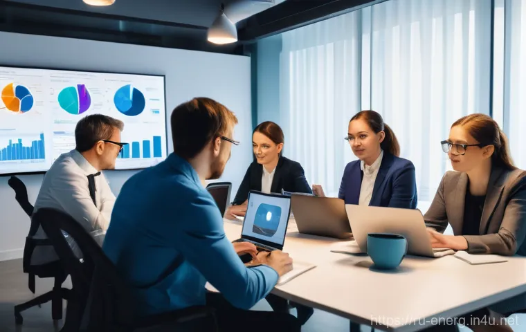 에너지관리 자격증 취득자의 커뮤니티 - A diverse group of energy managers from Russia, both male and female, of varying ages, are engaged i...