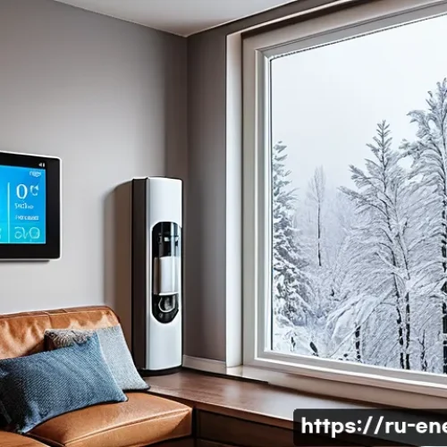 Home 29 에너지 절약 기술의 경제적 효과 - A modern Russian home interior featuring a smart thermostat mounted on a wall next to a window with ...