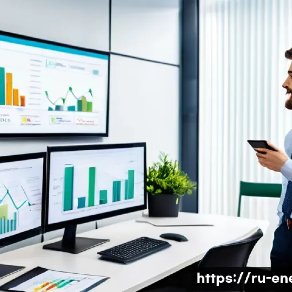 에너지관리 자격증 취득 후기 - A modern office scene showing a professional energy manager presenting an energy efficiency report t...